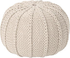 Knitted Pouf Ottoman - 19.5" Round Cotton Footrest - Beige - Cozy Seat & Home Decor - Versatile Storage Ottoman