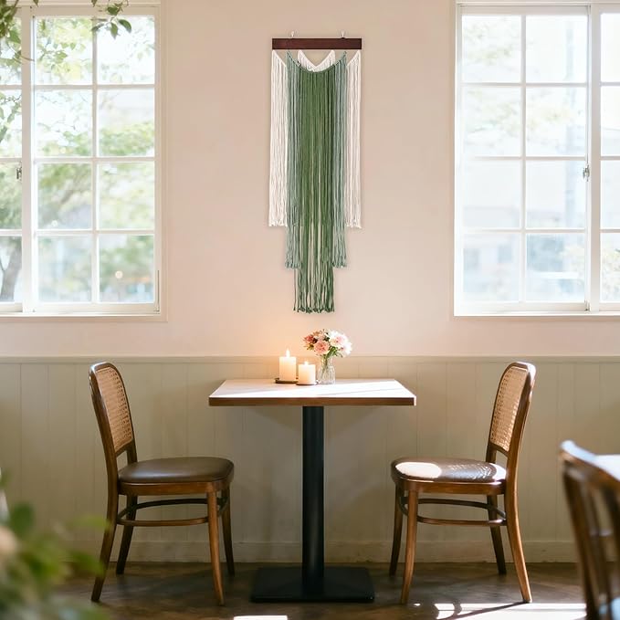 iHUFeather Macrame Wall Hanging Boho Wall Tapestry, Handmade Woven Wall Art for Living Room Bedroom Bohemian Home Decor 47.2" L x 15.7" W（ Green ）
