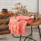 Simple&Opulence Cotton Muslin Throw Blanket for Bed, Couch, Knit Woven Gauze Blanket with Tassels, Soft Lightweight Cozy Pre-Washed Breathable Farmhouse Decoration for All-Season (Coral Red)