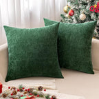 MIULEE Pack of 2 Dark Green Decorative Christmas Pillow Covers 26x26 Inch Soft Chenille Couch Throw Pillows Eruo Sham Farmhouse Cushion Covers for Home Decor Sofa Bedroom Living Room