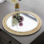 SWTHONY 18 Inch Boho Round Hanging Wall Mirror Decorative Rattan Circle Mirrors for Farmhouse, Living Room, Bedroom
