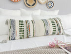 Chenille and Cotton Long Pillow for Bed, Striped Textured Boho Lumbar Throw Pillow Cover 14x36, Neutral Accent Decorative Extra Long Body Pillow Case for Couch, Sofa, Bedroom, Sage Green