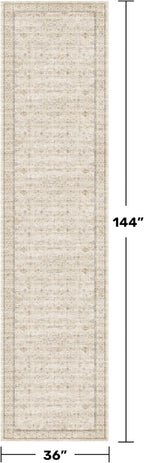 Beige Floral 3X12 Washable Long Hallway Runner Rug, Non-Slip Low-Pile Farmhouse Kitchen Rug, Neutral Vintage Distressed Oriental Carpet, Non-Shedding, Stain & Fade Resistant Home Décor