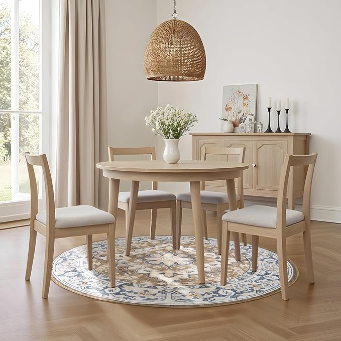 Lessymo 4FT Washable Round Area Rugs for Living Room, Non Slip Circle Rugs Low Pile Vintage Carpet for Bedroom, Dining Room, Nursery, Home Office, Brown Beige