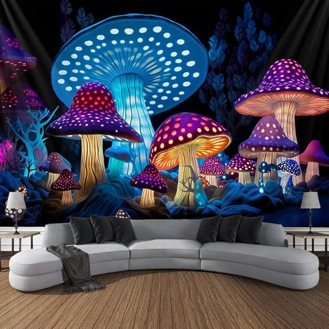 Blacklight Wall Decor Tapestry for Bedroom, Fantasy Funny Plan Wall Hanging Decor UV Reactive Black Light Moon Tapestries Art Mural Living Room Dorm Decorations Halloween Decorations Gifts