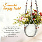 35 Inch Macrame Plant Hanger, Large for up to 15 Inch Pot Extra Long Hanging Planter Holder Basket with Wood Beads for Indoor Outdoor Home Decor (Grey, 2-Pack)