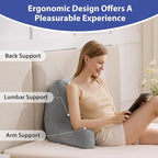 Reading Pillows for Sitting in Bed Adult, Back Pillow for Bed Sitting Up, Backrest Pillows with Shredded Foam for Adult&Teens, Support Pillow with Arms for Beds, Couch, Floor, 24in, Grey