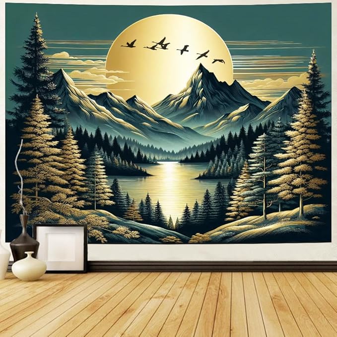 Generleo Mountain Moon Tapestry Forest Tree Tapestries Nature Landscape Tapestries Vintage Aesthetic Tapestry Wall Hanging for Bedroom Decor