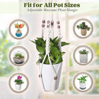Flexzion 2 Pack White Macrame Plant Holder - 35 Inch Pot Hangers for Plants with C & S Hooks, Indoor Hanging Plant Holder with Woven Cotton Rope for Home Decor (Plant Pot Not Included)