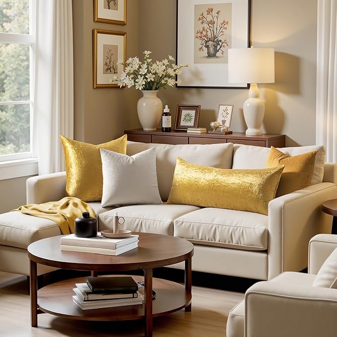 MIULEE 28x28 Inch Euro Sham Velvet Pillow Covers, Set of 2 Large Square Decorative Pillows -Golden Super Soft for King Bed, Sofa, Couch, Accent Chairs with Hidden Zipper