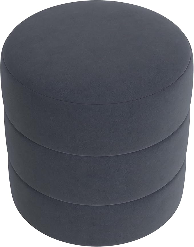 Spatial Order Upholstered Round Ottoman (No Lid, Seat Only) | Spatial Order Home Décor | Foot Rest Pouf – Steel Blue Velvet