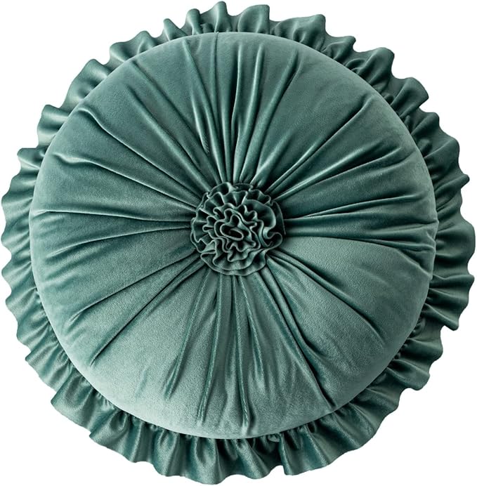 S SSOY Velvet Round Pillow - Ruffle Home Decoration Cushion for Sofa, Chair, Bed, Window, Floor, 13.7in