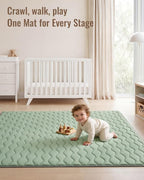 Blissful Diary Baby Play Mats for Floor, 71x59 Inch Extra Thicker & Large Soft Cushioning Foam Playmats for Babies and Toddlers, Foldable Washable Baby Crawling Mat for Playpen, Sage Green