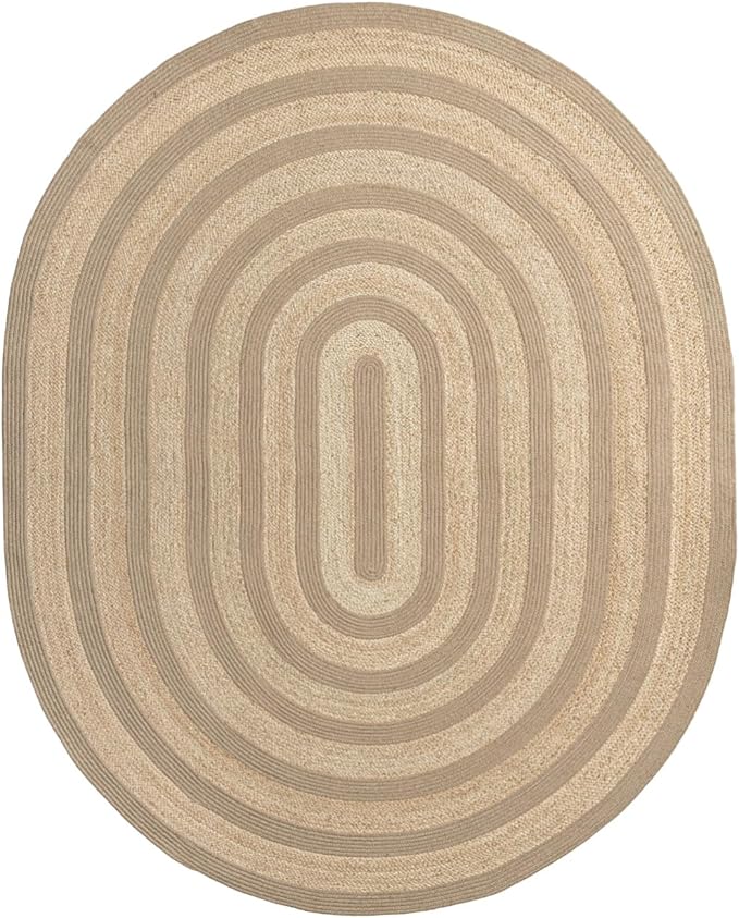 DEXI Jute Area Rug Natural Fiber 8x10 Oval, Woven Braided Durable Farmhouse Design Rugs for Living Room, Bedroom Dinning Room Office Outdoor Patio, Natural/Beige