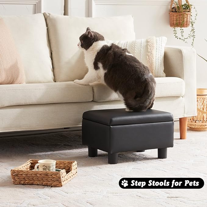 Small Foot Stool Under Desk Foot Stools Ottoman Footstool Foot Stools Small Footstools Foot Stool for Living Room Foot Rest 15" W x 12" D x 9.5" H Faux Leather Black