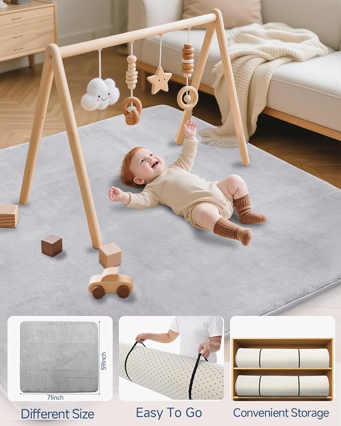Thick Baby Play Mat for Floor,59 x 71 Playpen Mat,Large Tummy Time Foam Mats,Soft Support & Plush Feel Nursery Kids Rug,Easy Care with Non-Slip Cushioned for Infant,Kids and Toddler Crawling,Grey