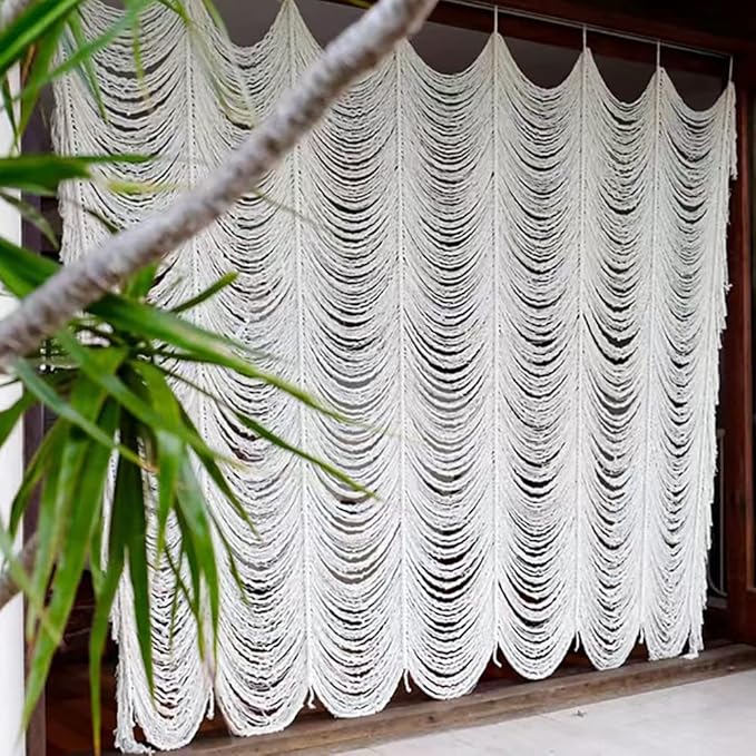 Macrame Curtain Boho Curtain Doorway Window Wall Decor Fiber Yarn Art Craftsmanship Bedroom Headboard Décor,59" W x 75" H(1 Panel)