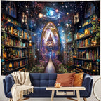 Heynvioo Mysterious Bookshelf Tapestry Galaxy Space Library Tapestry Fantasy Landscape Vintage Aesthetic Tapestries Book Decoration Wall Hanging Decor for Bedroom Home