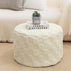 Round Pouf Ottoman Boho Poof Home Decor Floor Pouffe Ottoman Foot Rest for Couch Sofa Bean Bag Chairs Living Room Bedroom 20 x 20 x 14 Inches Ivory Checkered Pouf with Filler