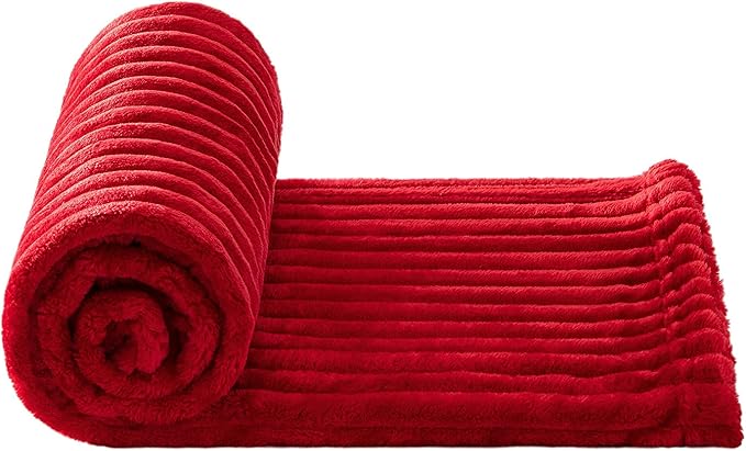 MIULEE Red Fleece Blanket with Stripe Pattern Fuzzy Flannel Soft Warm Throw Blanket Plush Cozy Christmas Boho Decor 30"x40"