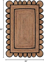 SVI Rug Scallop Pattern Jute Bohemian Area Rug (Black, 3'x5')