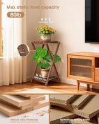 Tall Plant Stand Indoor, Wooden 2 Tier Plant Shelf for Multiple Plants, Corner Square Plant Display Rack, Flower Potted Stand for Living Room Balcony Bedroom Office