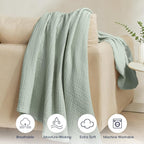 PHF 100% Cotton Muslin Throw XL Blanket Large 50" x 70", 4-Layer Lightweight Gauze Throw, Breathable Cloud-Soft Minimalist Blanket for Bed, Couch, Camping & Baby, Sage Green, Ideal Gift