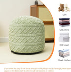 Round Stuffed Pouf Ottoman for Foot Rest, Faux Fur Poufs with Foam Chunk Filling, Storage Ottoman Pouf Foot Stool Cushion, 20 X 15 InchFloor Poufs Foot Rest for Living Room Bedroom Home Decor (Green)