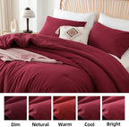 ROSGONIA Oversized Queen Comforter Dark Red, 3pcs (1 Comforter & 2 Pillowcases) Lightweight Oversized Queen Comforter Sets Bedding Blanket Quilts