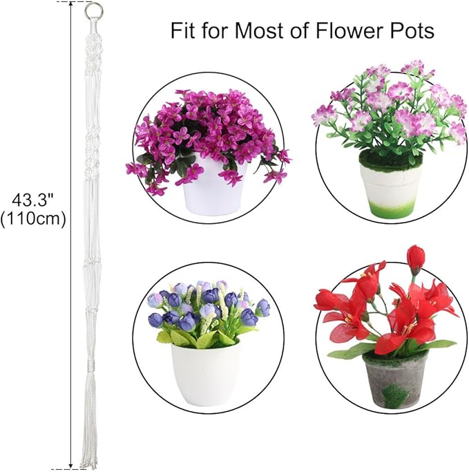 uxcell Nylon Outdoor Indoor Balcony Macrame Plant Hanger Flower Pot Holder Hanging Rope Baskets 2pcs White