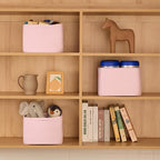Small Organizing Baskets for Cubes Shelf, 9.7x9.7x7.1 Inch Rope Woven Storage Bins for Nursery Shelves Storage, Cute Toy Basket, Square 3 Packs Light Pink