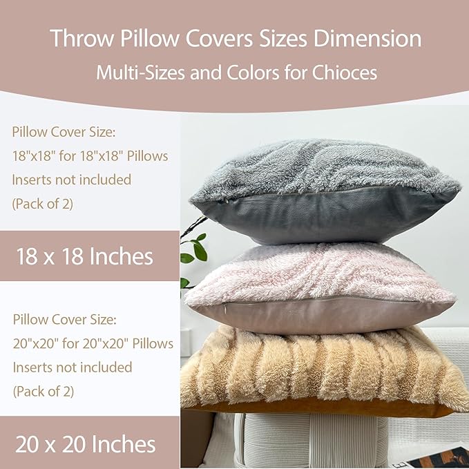 Pink Couch Pillow Covers 20" x 20" Striped Elegant Fluffy Blush Decorative Pillow Covers Faux Fur Boho Texture Throw Pillow Covers Decor for Sofa Chair Livingroom - 2 Pieces
