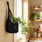 Macrame Wall Plant Hanger, Hanging Planter Basket Holder, Wall Planters for Indoor Plants, for Up to 6 Inch Pot (Black, 6-Inch)