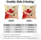 KSLIDS Red Poppy Flower Soft Velvet Throw Pillow Covers Set of 2 Watercolor Art Flower Decorative Pillow Covers 16x16 Inch Retro Beige Pillow Case for Sofa Couch Living Room Farmhouse Home Decor