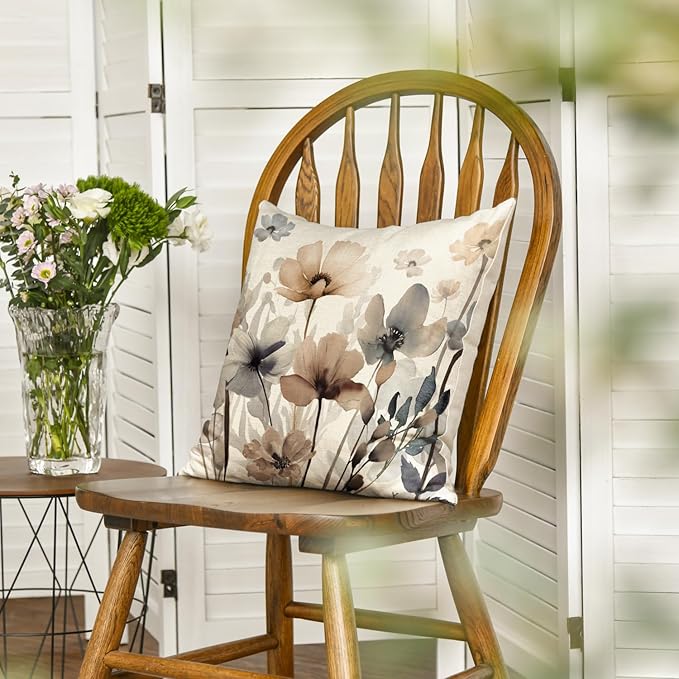 AVOIN colorlife Poppy Flowers Chinoiserie Fall Throw Pillow Cover, 18 x 18 Inch Seasonal Fall Leaves Cushion Case Decoration for Sofa Couch Farmhouse