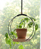 Plant Hanger with Wood Base - Boho Macrame Hanging Plant Holder for Indoor Plants Hanging Planter for Wall /Window/Room Decor Black (Pot & Plant Not Included)