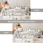 ROOMLIFE Grey Boho Couch Cover for 3 Cushion Couch L Shape Sofa Covers for Sectional Sofa Reversible Silpcover for Dogs Washable Chenille Furniture Protector for Living Room, 71"x150"