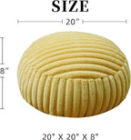 Unstuffed Pouf Ottoman Cover Soft Storage Extra Seat Farmhouse Comfortable Bohemian Poufs Accent Footrest 20x20x8 Inches for Living Room Bedroom Study Nook (Yellow B, Round)