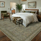 8x10 Area Rugs for Living Room Bedroom, Large Washable Rug, Vintage Floral Boho Rug, Non Slip & Low Pile Faux Wool Thin Carpet for Indoor Dining Room and Kids Room(Olive Brown 8x10ft)