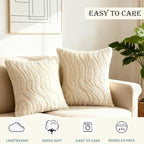 Cream Pillow Covers 18x18 Set of 2, Faux Fur Soft Textured Throw Pillow Covers Boho Fluffy Geometric Decorative Pillow Covers for Couch Bed Livingroom