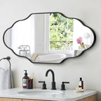 Scalloped Mirror for Bathroom - 24"x36" Black Bathroom Mirror with Aviation Aluminum Alloy Frame & Shatter-Proof Glass for Living Room Bedroom Entryway, Brushed Black Frame(x1)