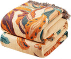 Boho Blanket for Bed 100% Cotton Bohemian Throw Blankets Ultra Soft Woven Muslin Decorative Blankets All Seasons Vintage Quilt Knitted Blanket for Sofa Chair(Orange, 60"x80")