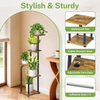 iDavosic.ly Tall Plant Stand Indoor with Grow Light, 4 Tier Corner Multiple Flower Holder Shelf with Wooden Trays, Space Saving Display Rack for Living Room Balcony Patio Porch | Black & Brown