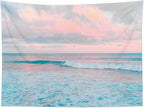 LB Ocean Pink Sky Tapestry, Teal Sea Ocean with Pink Cloud Wall Tapestry for Bedroom, Pastel Nature Landscape Wall Art for Living Room Home Decor, 48 x 36 Inches