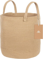 ShellKingdom Laundry Basket, Large Natural Rope Woven Storage Basket with Handles for Home, Living Room, Laundry, Storage Organizer for Blankets, Clothes, Plant, Toys, 19.7 x 14.96 INCH (Jute)