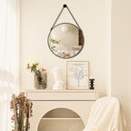 POZINO Round Mirror, Rope Hanging Mirror, 15 Inch Farmhouse Circle Wall Mirror for Bathroom Bedroom Living Room Entryway Home Decor, Grey