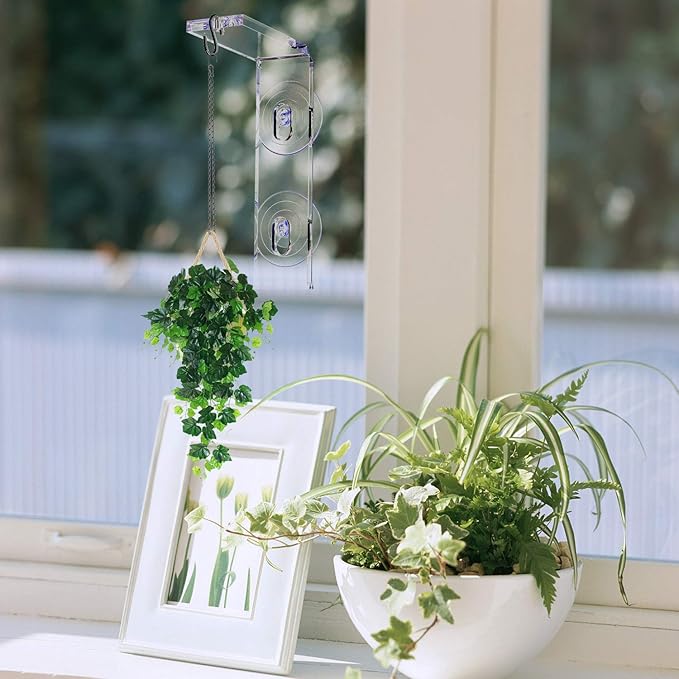 Impresa Suction Cup Window Plant Hanger - 2-Pack, Glossy Green Acrylic Easy Install Hook for Hanging Plants - Indoor & Outdoor Use Window Suction Cups & Hooks