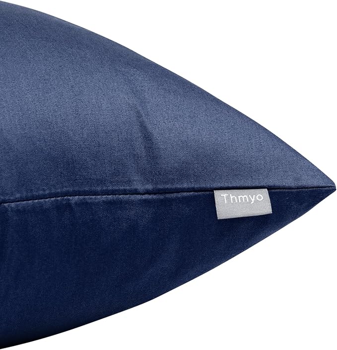 Thmyo 4-Pack 100% Cotton Lumbar Comfortable Solid Decorative Throw Pillow Case Rectangle Cushion Cover Sublimation Blank Pillow Covers Christmas DIY Throw Pillowcase(12x20inch/30x50cm,Midnight Blue)