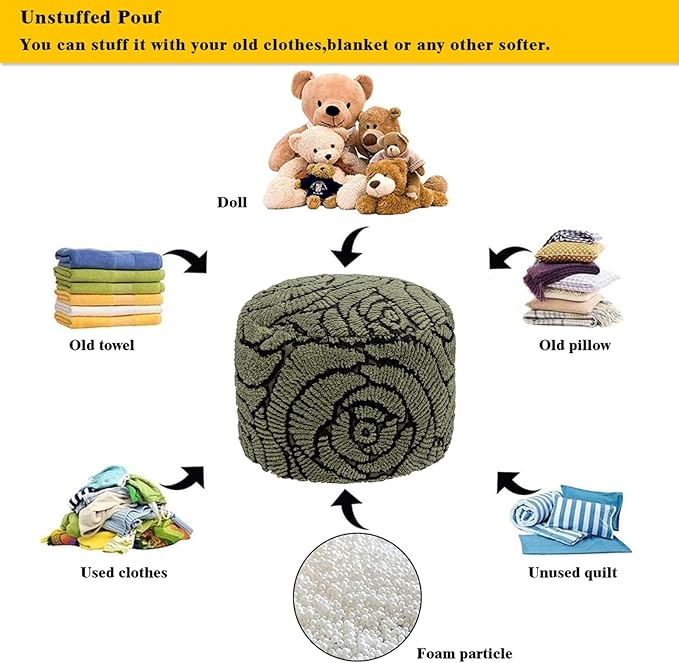 Asuprui Fluffy Flower Pouf Ottoman Cover Only – 20"x14" Round Plush Fuzzy Pouf Shell for Footrest, Stool or Floor Seat, Soft Removable Home Decor (No Insert Included) (Green)