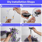 Lighted Artificial Flowers Basket for Hanging: Handmade Rattan Hanging Basket with Light up Fake Flowers for Porch Garden - 2 Pack Cone Fowers Basket with Solar Lights for Wedding Party Home Decor
